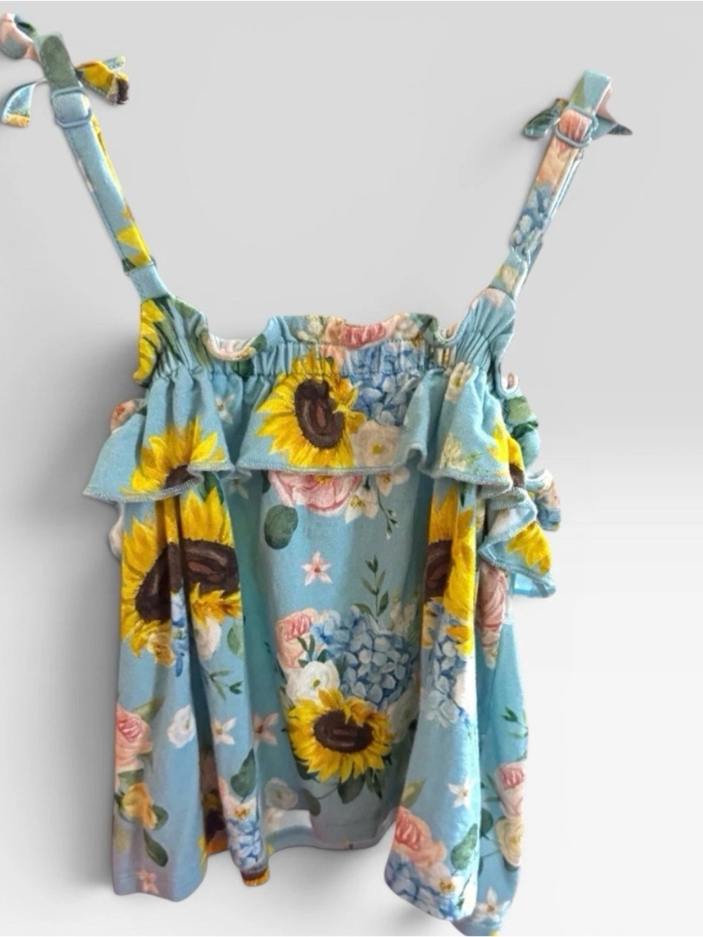 Posh Peanut Girls 2T Blue Sunflower Floral Ruffle Bamboo Tank Top camisole